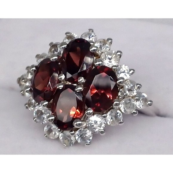 Chuck Clemency Garnet Quartz CZ Gemstone Ring STS 925 Sterling Silver Size 7 - Picture 5 of 15
